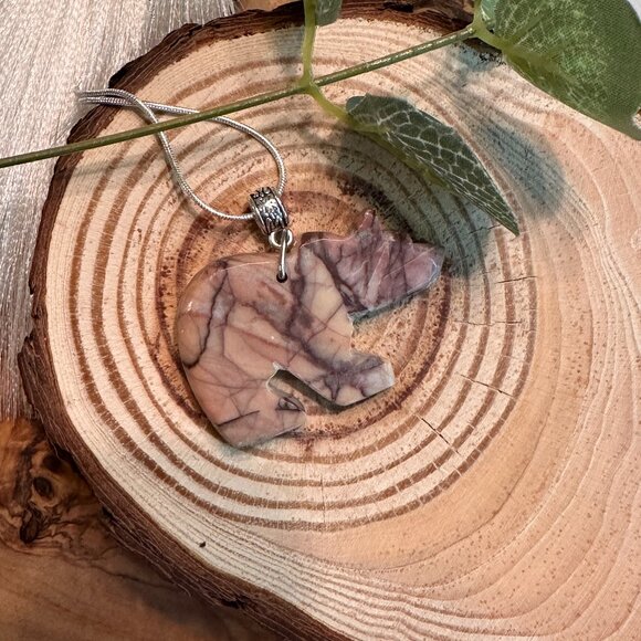 Kona Dolomite Bear Necklace – 18" Sterling-Coated Chain - Picture 4 of 5